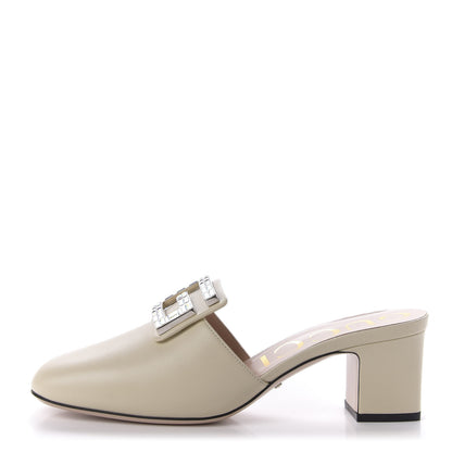 Gucci Malaga Kid Crystal Square G Madelyn Mules 38.5 Vintage White 1 of 10