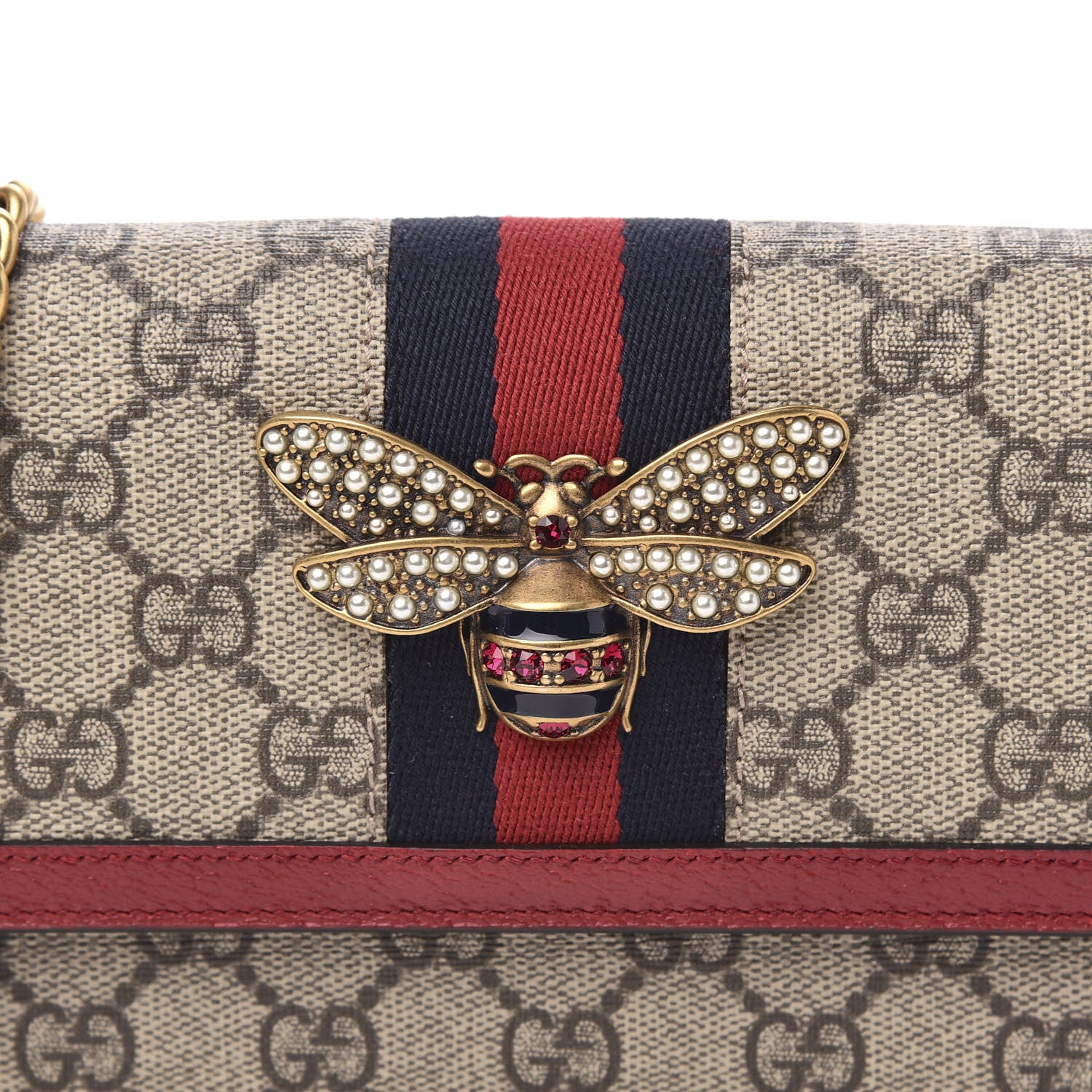 Gucci GG Supreme Monogram Web Queen Margaret Chain Wallet Red 8 of 9