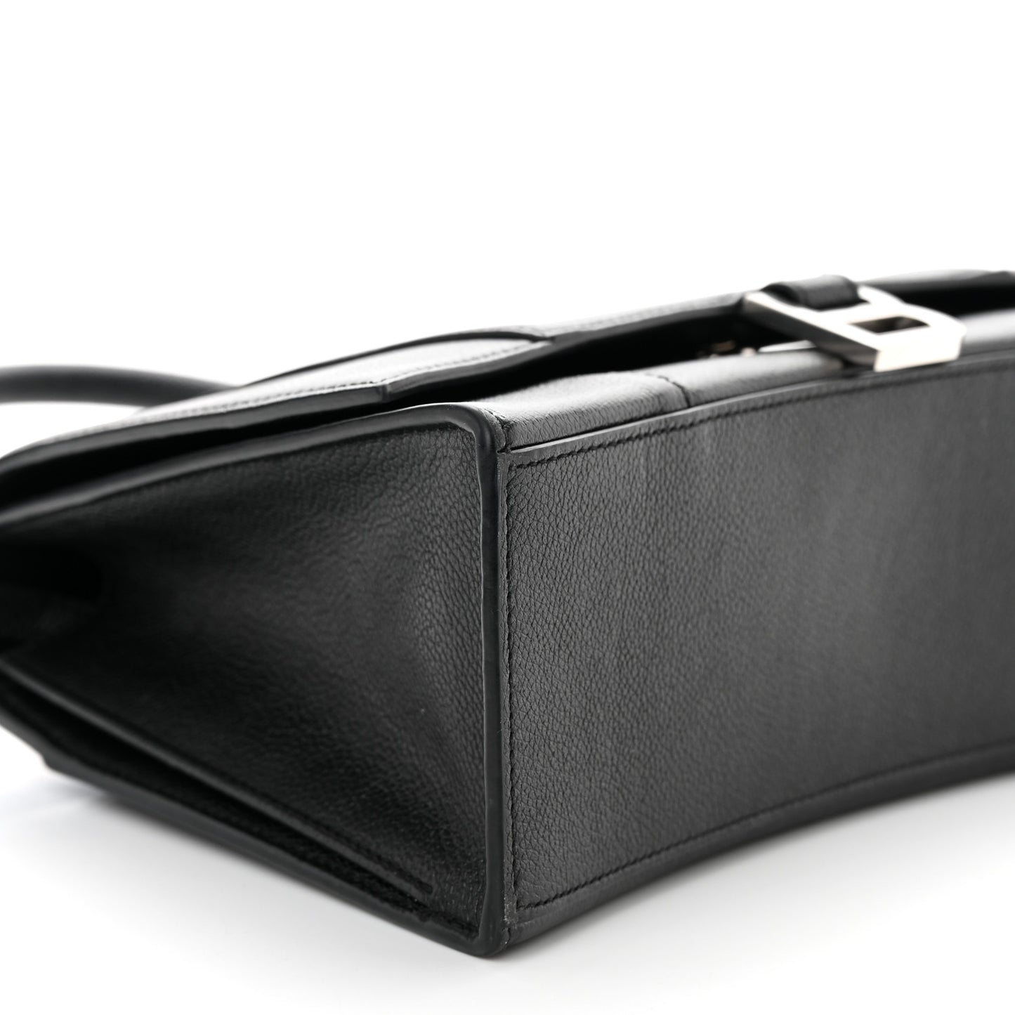 Grained Calfskin Medium Hourglass Top Handle Bag Black