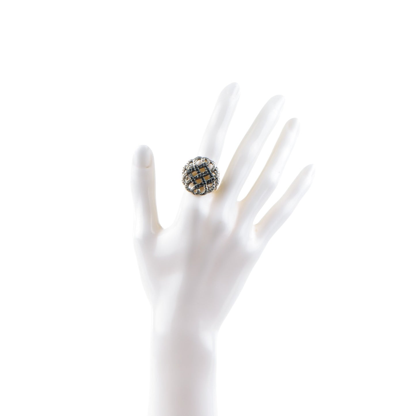 Sterling Silver Black Sapphire Lava Round Woven Braided Ring 7