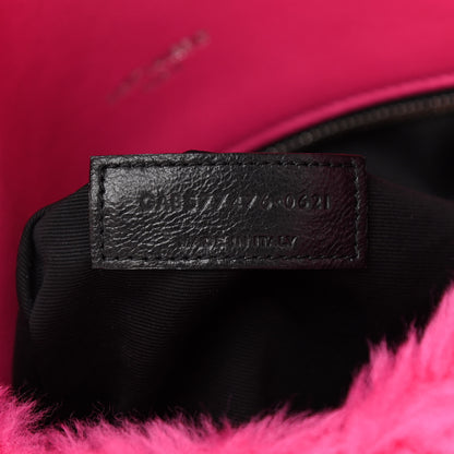 Saint Laurent Merino Shearling Lambskin Quilted Small Loulou Puffer Monogram Chain Satchel Fuchsia 8 of 11