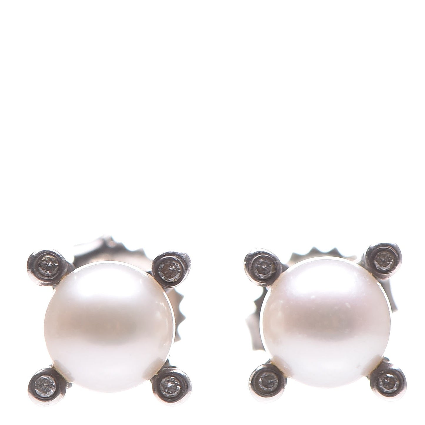 Sterling Silver Diamond Pearl 7mm Earrings