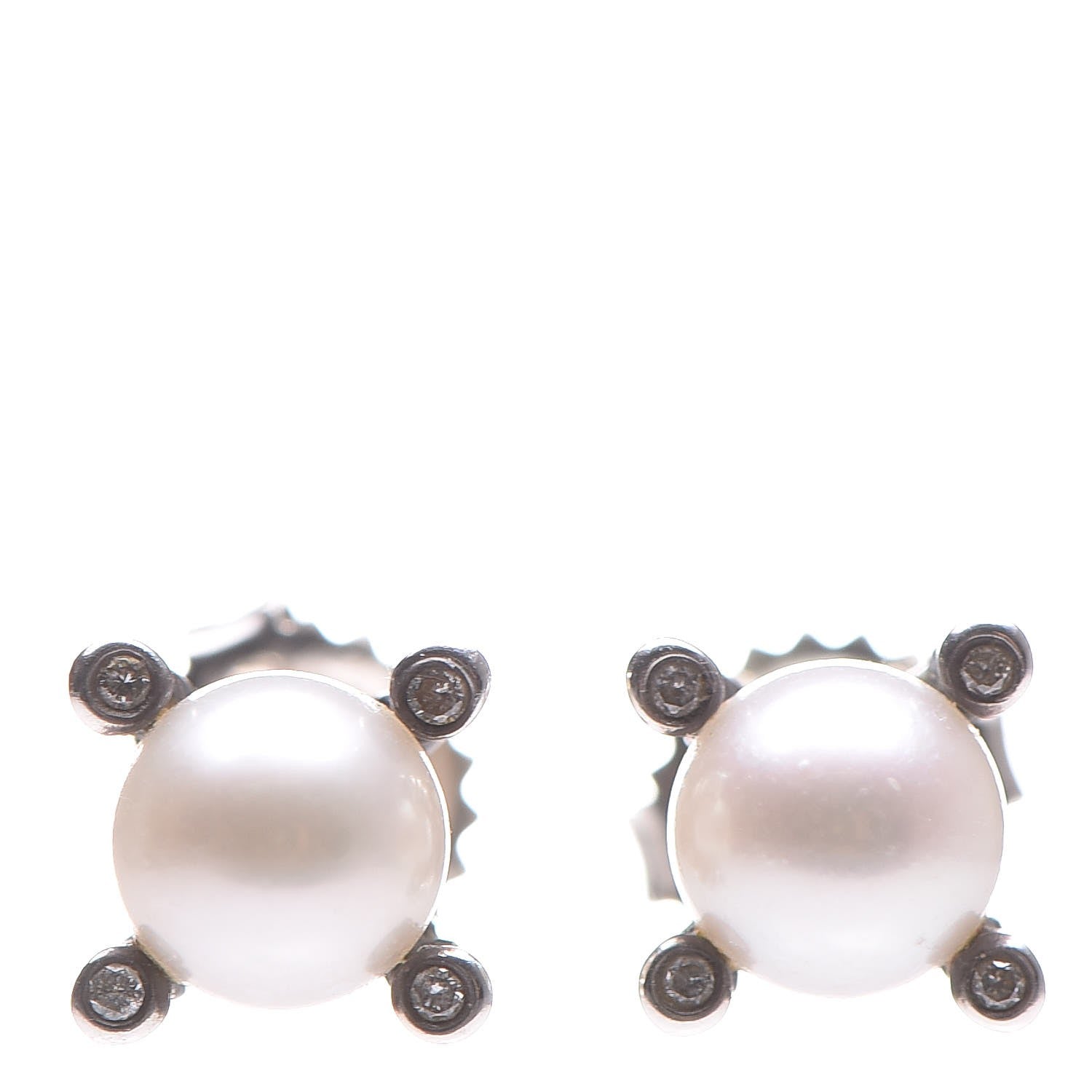 David Yurman Sterling Silver Diamond Pearl 7mm Earrings 1 of 6