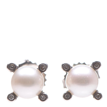 David Yurman Sterling Silver Diamond Pearl 7mm Earrings 1 of 6