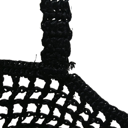 Prada Yarn Raffia Effect Crochet Logo Embroidered Tote Bag Black 10 of 10