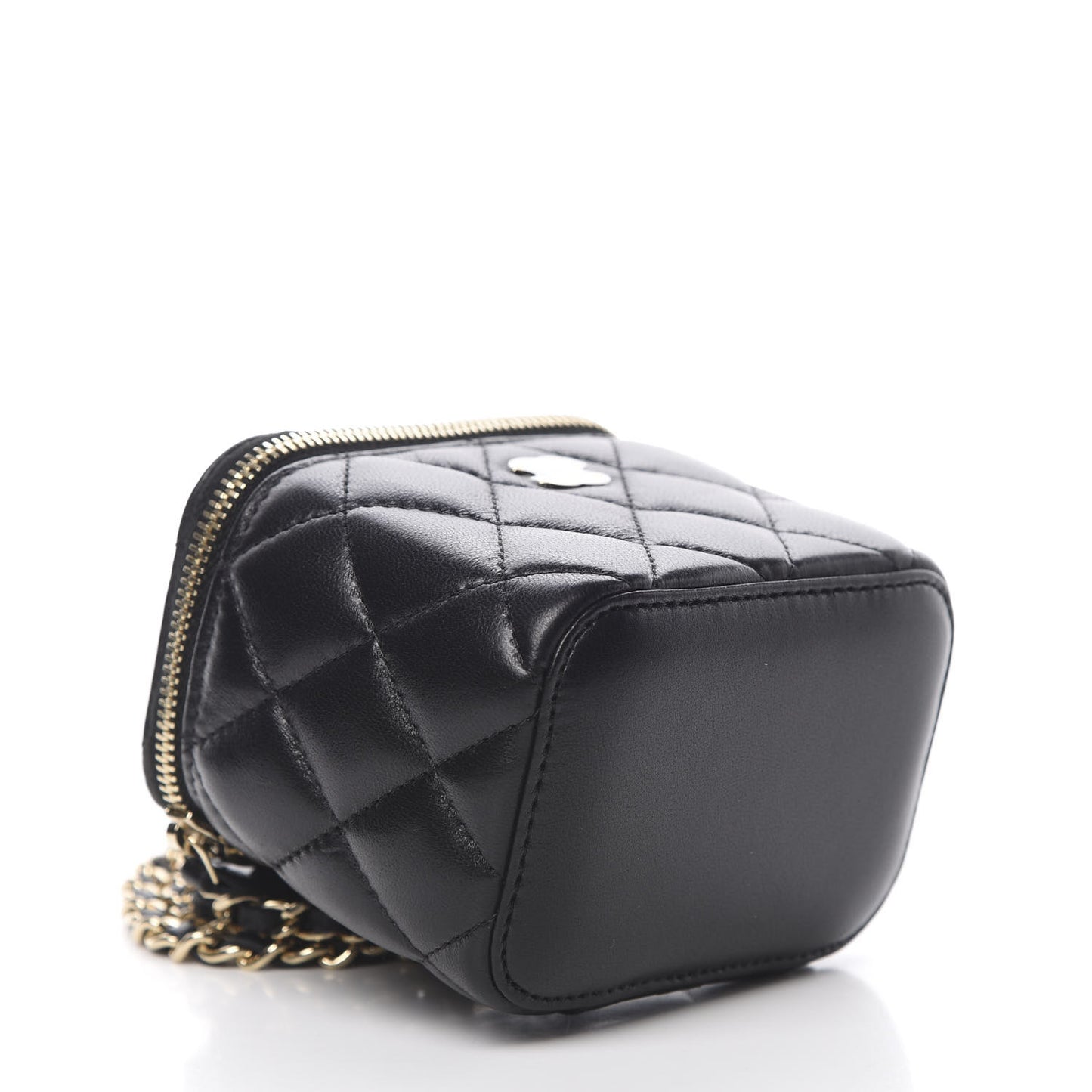 Lambskin Quilted Mini Vanity Case With Chain Black