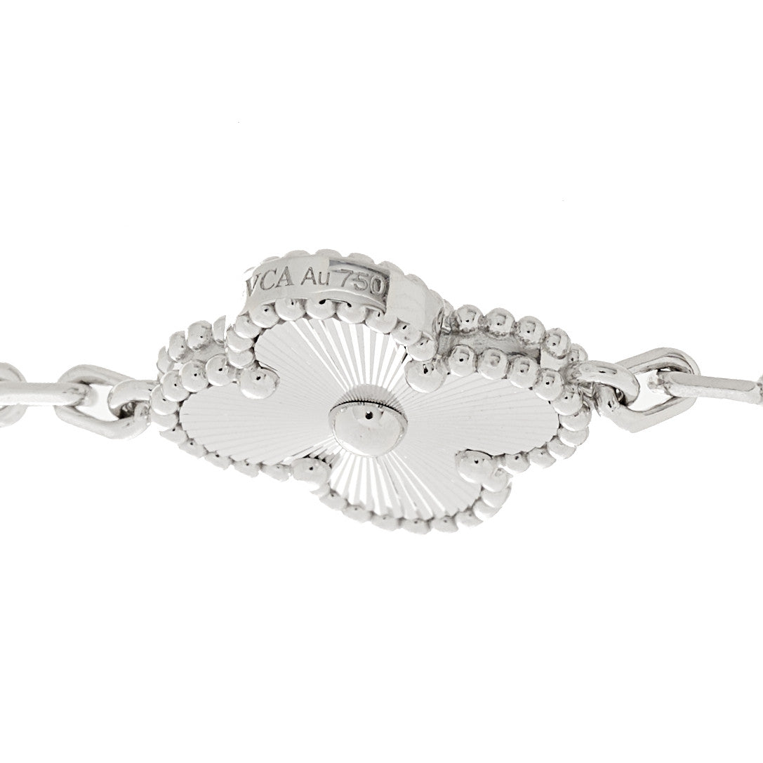 Van Cleef & Arpels 18K White Gold 5 Motifs Guilloche Vintage Alhambra Bracelet 3 of 3