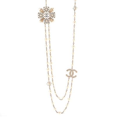 Chanel Pearl Crystal CC Long Necklace Gold 1 of 7