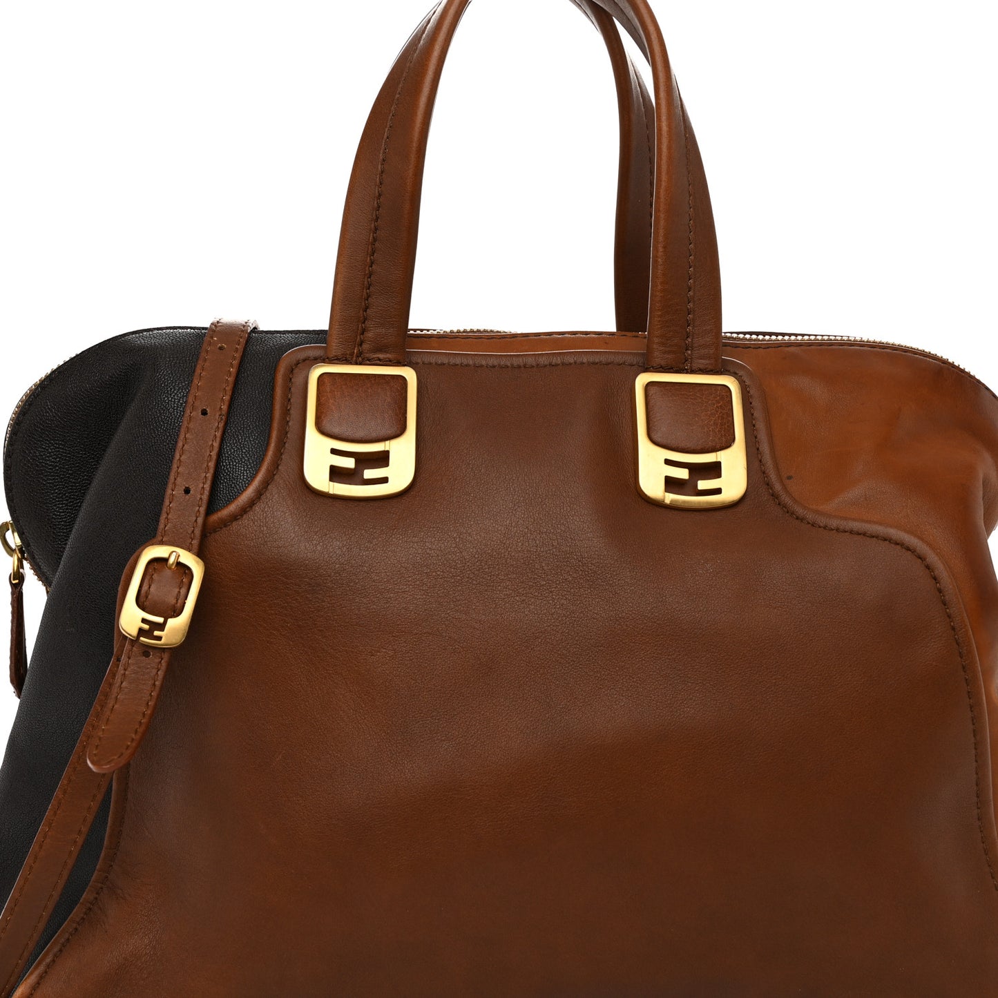 Capra Vitello Saddle Colorblock Large Chameleon Tote Moro Biscotto