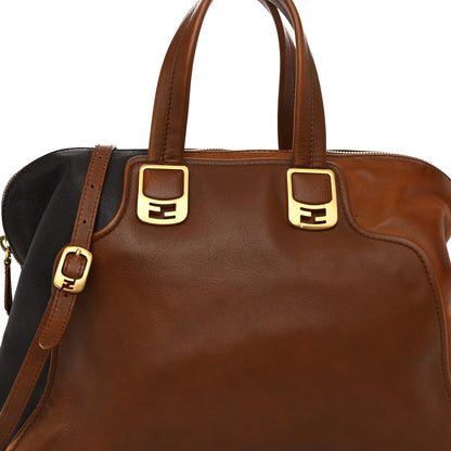 Fendi Capra Vitello Saddle Colorblock Large Chameleon Tote Moro Biscotto 8 of 12