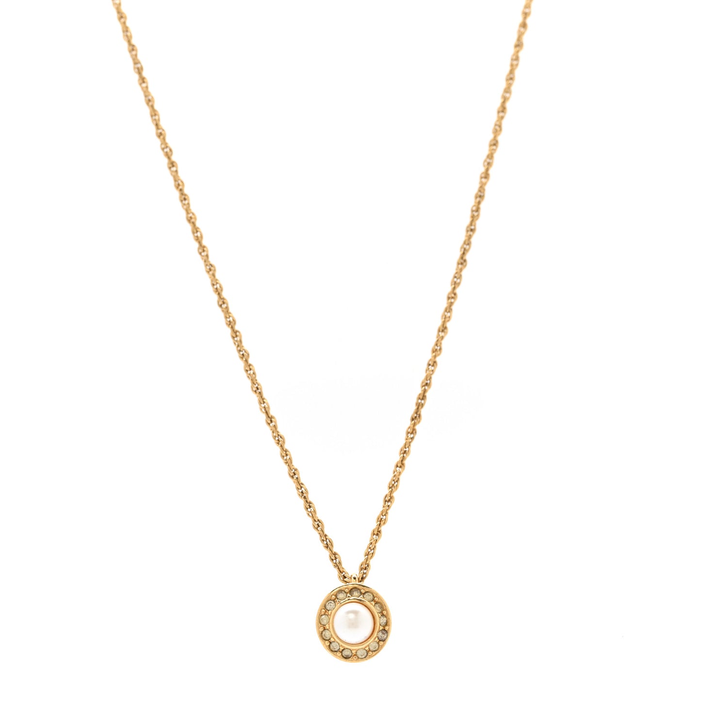 Crystal Pearl Pendant Necklace Gold