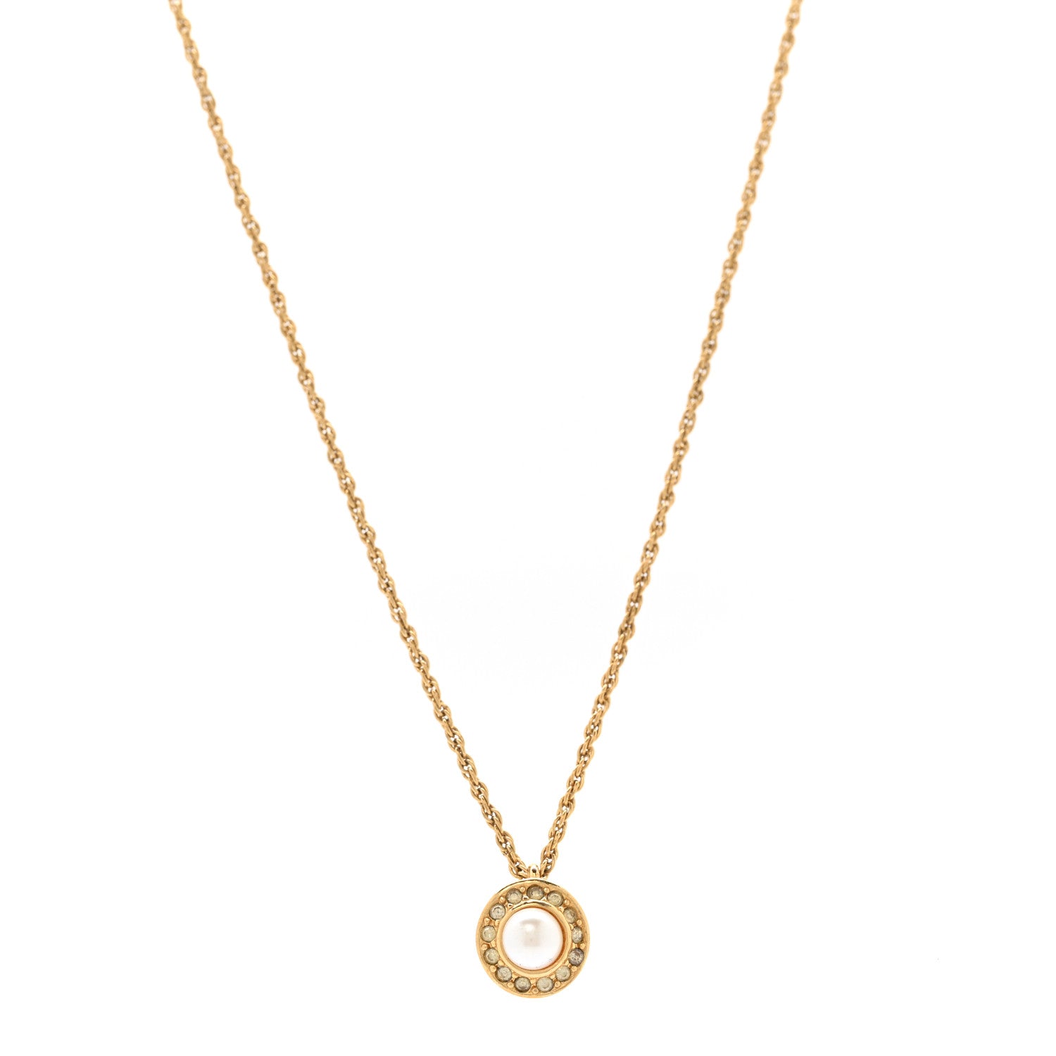 Christian Dior Crystal Pearl Pendant Necklace Gold 1 of 5