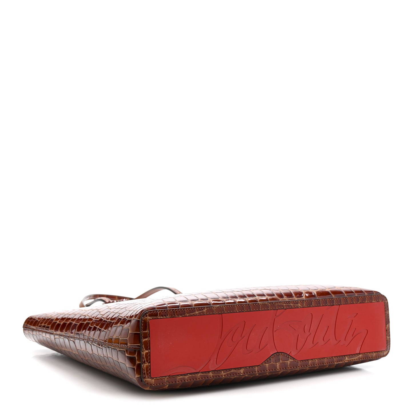 Patent Calfskin Crocodile Embossed Spikes Zipped Cabata Tote Acajou