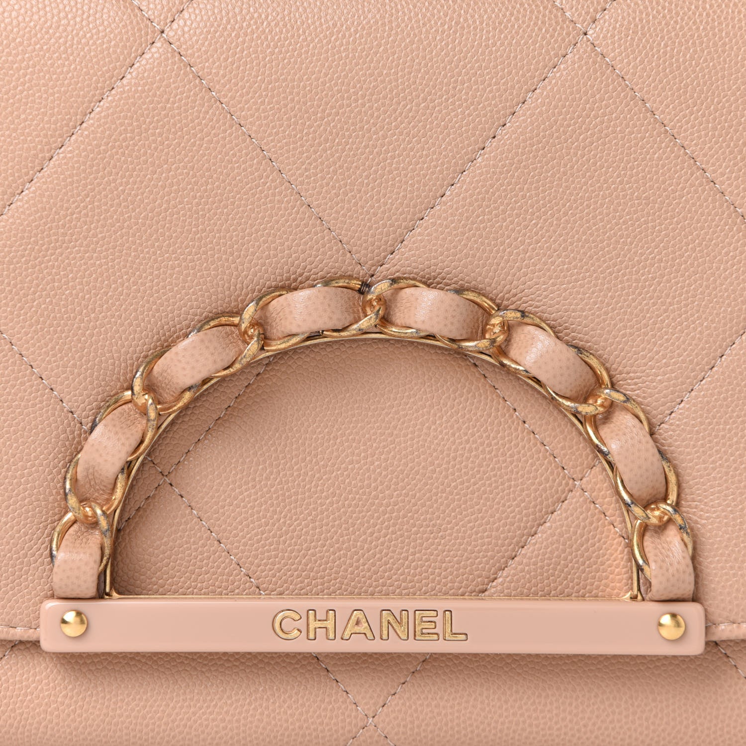 Chanel Caviar Quilted Woven Chain Handle Flap Clutch Beige 8 of 11
