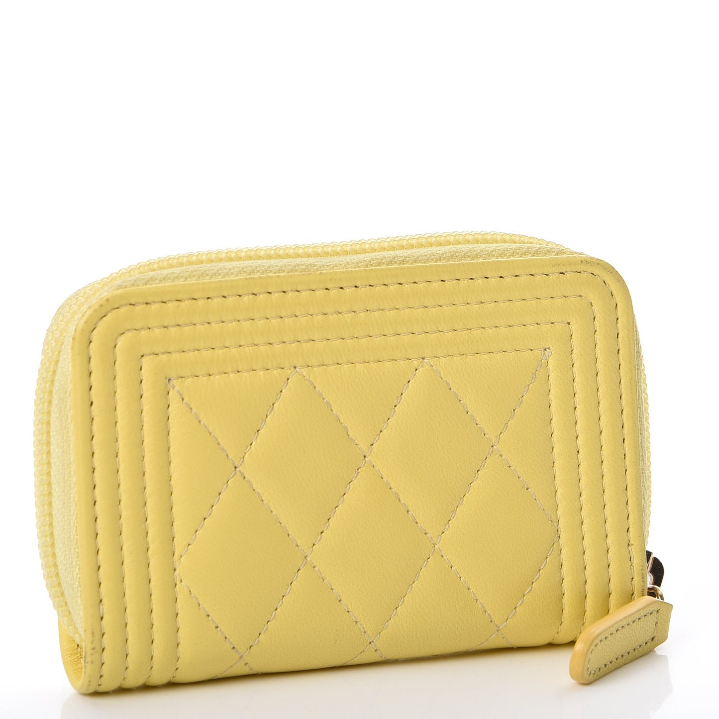 Lambskin Quilted Boy Zip Around Coin Purse Wallet Yellow