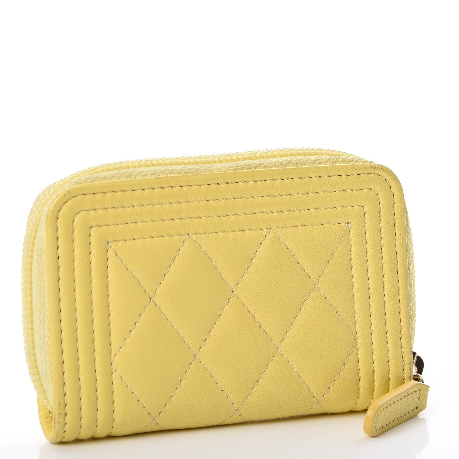 Chanel Lambskin Quilted Boy Zip Around Coin Purse Wallet Yellow 3 of 13