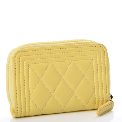 Chanel Lambskin Quilted Boy Zip Around Coin Purse Wallet Yellow 3 of 13