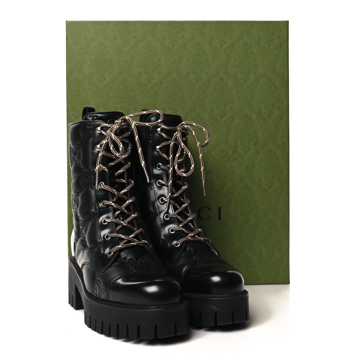 Gucci Cordovan Lux Nappa GG Matelasse Lace Up 60mm Combat Boots 40 Black 9 of 9