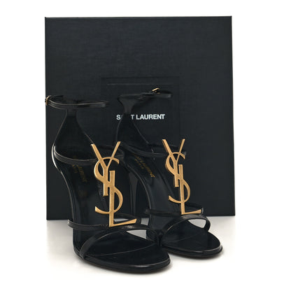 Saint Laurent Calfskin Cassandra 100 Ankle Strap Sandals 39 Black Gold 9 of 9