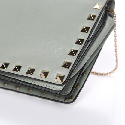 Valentino Garavani Calfskin Rockstud Wallet on Chain Water Green 9 of 15
