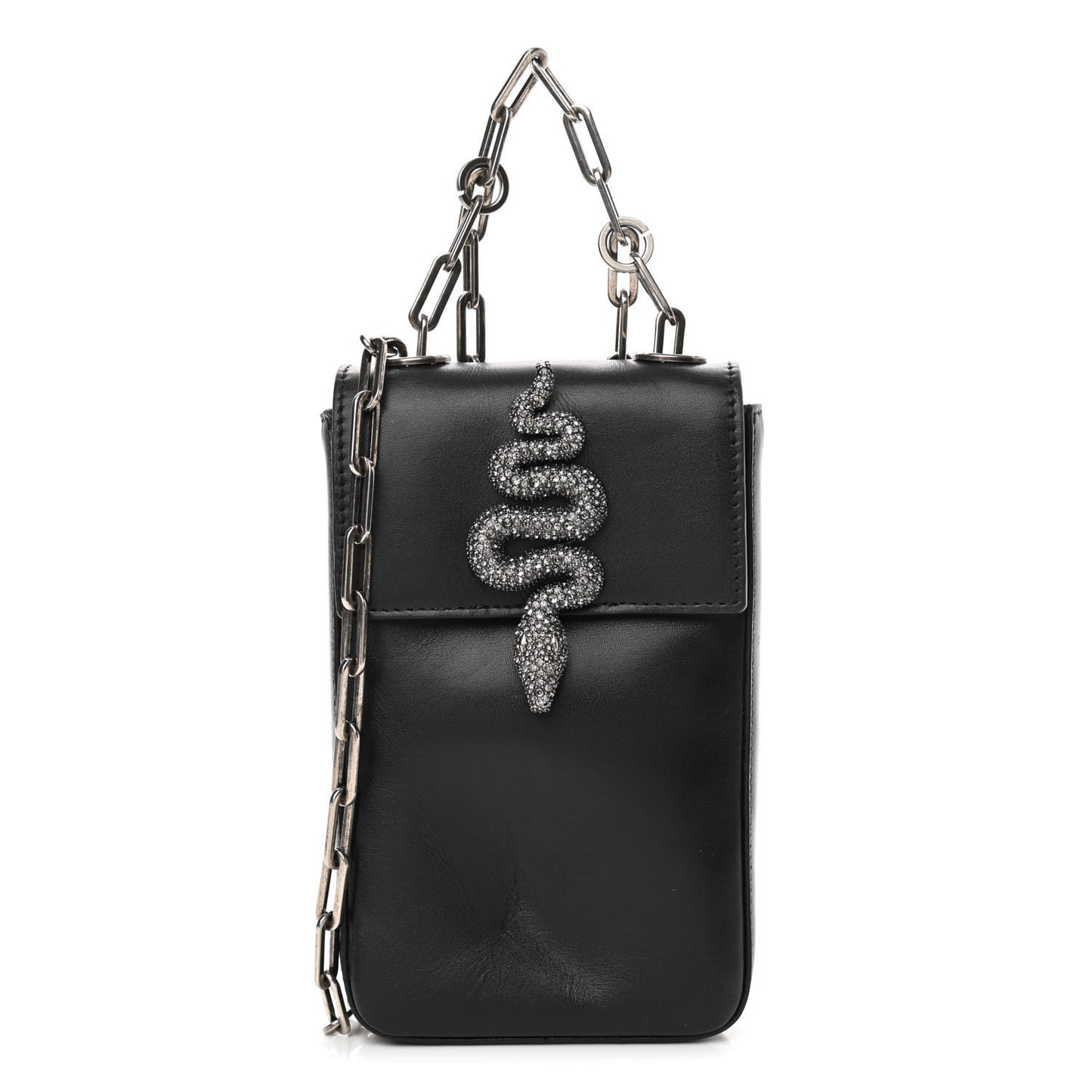 Calfskin Crystal Encrusted Snake Maison Mini Crossbody Black