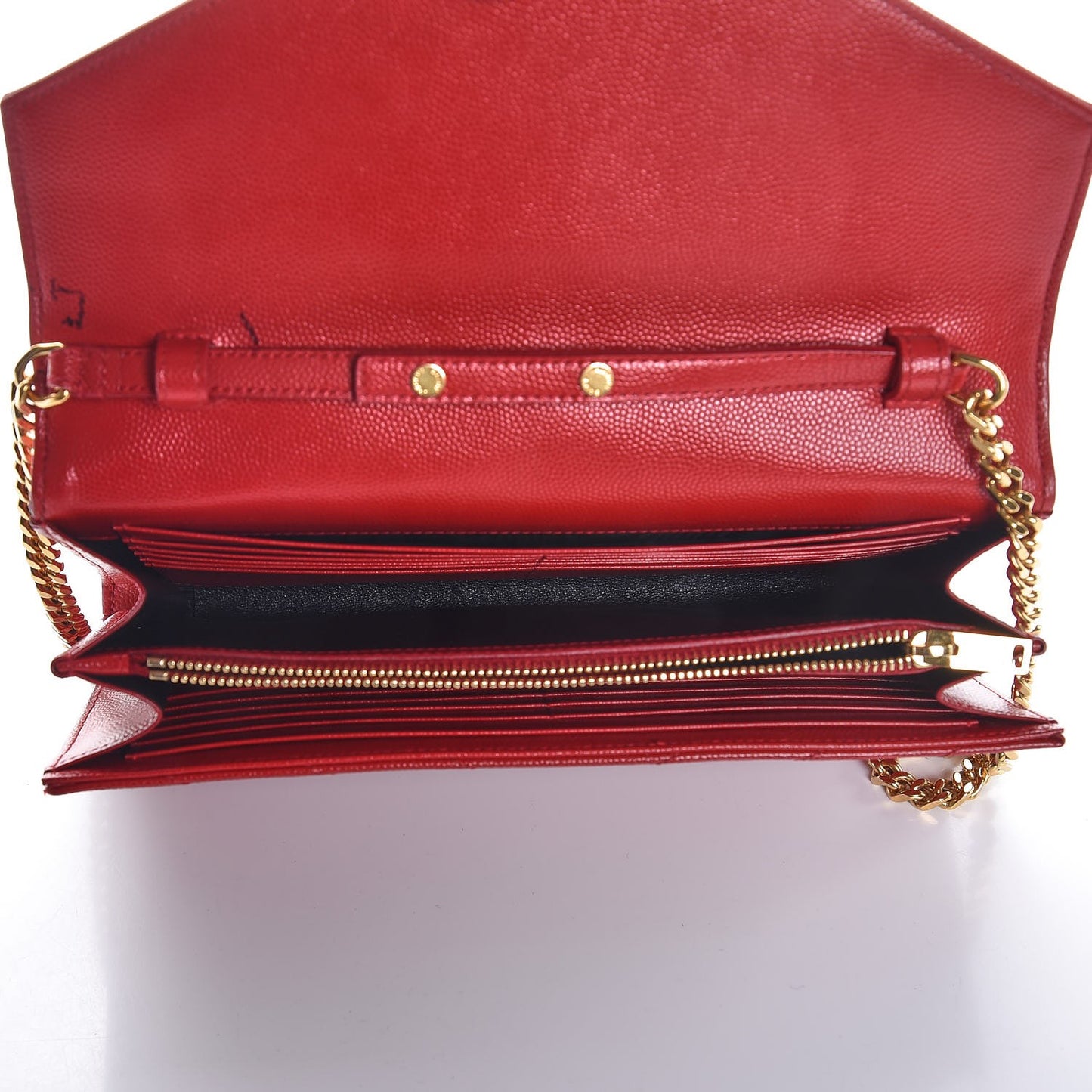 Grain De Poudre Matelasse Chevron Monogram Chain Wallet Red