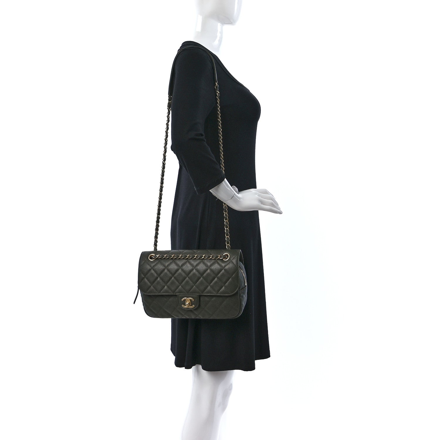 Chanel Caviar Quilted Medium Single Flap Dark Green 2 of 9