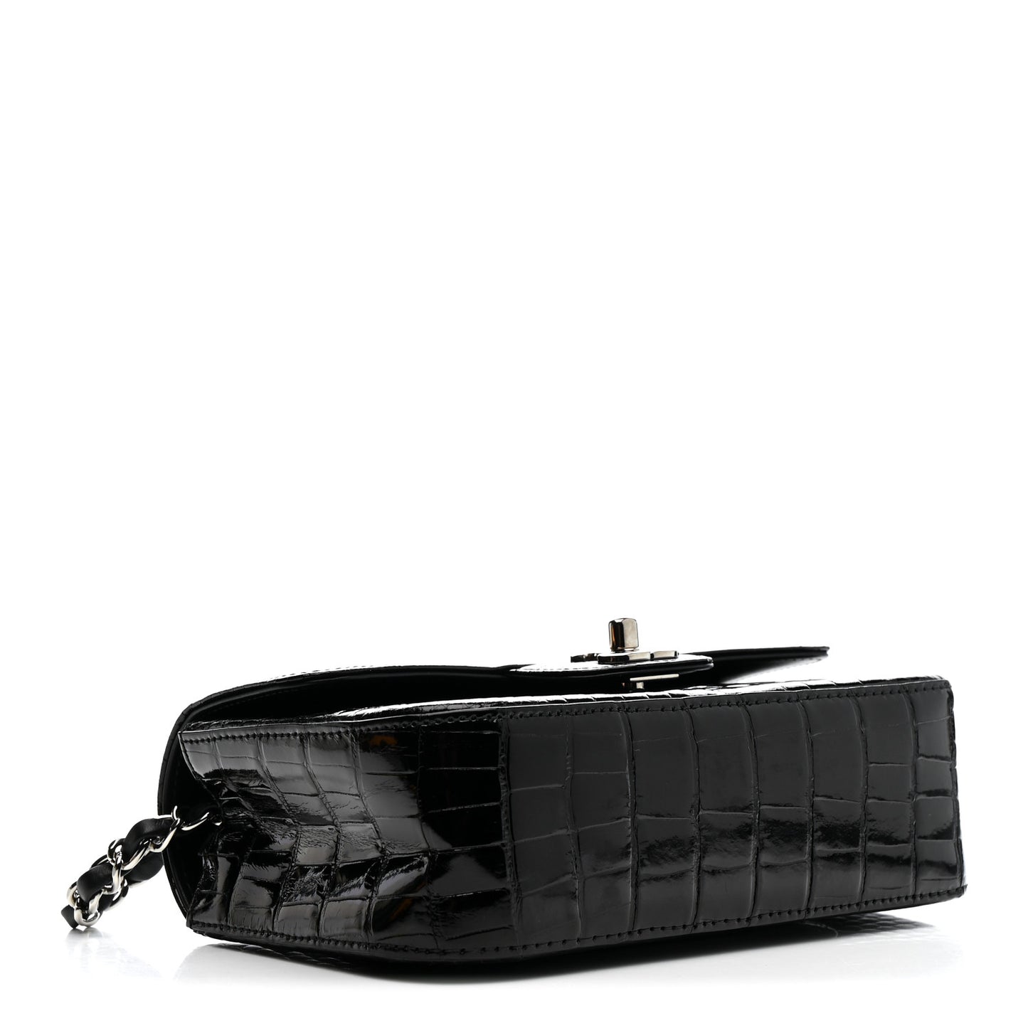 Shiny Alligator Mini Rectangular Flap Black