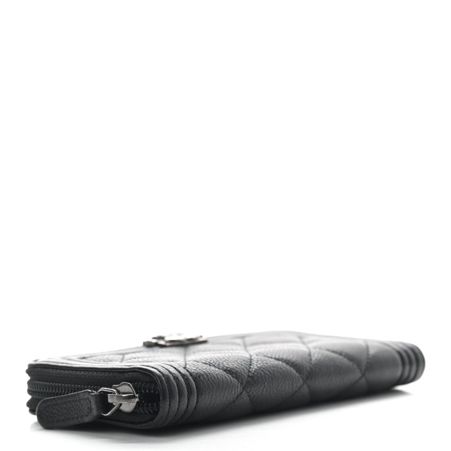 Caviar Quilted Small Boy Zip Around Wallet Black