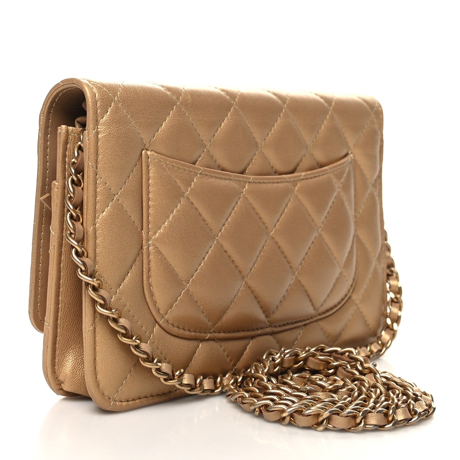 Chanel Metallic Lambskin Quilted Enamel Wallet On Chain WOC Gold 3 of 13