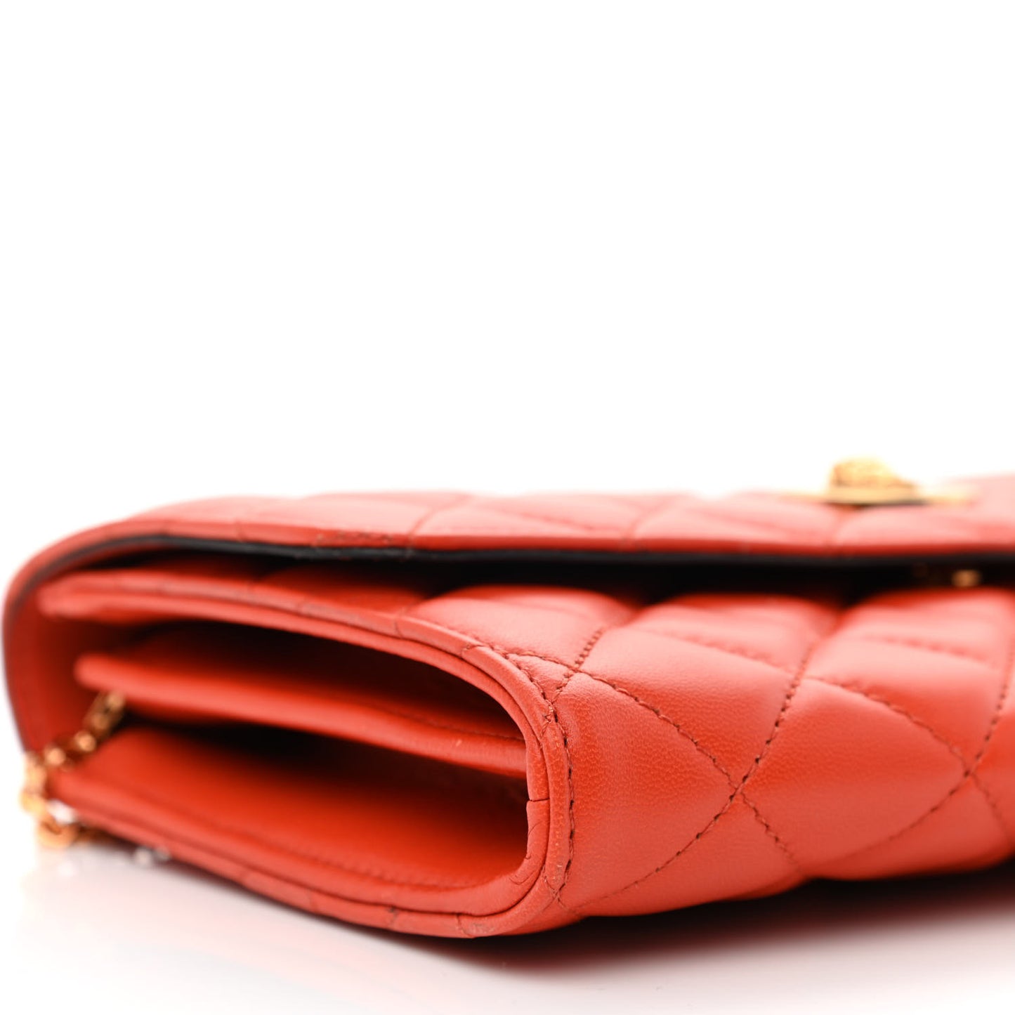 Lambskin Quilted Medusa Wallet On Chain Crossbody Dark Orange