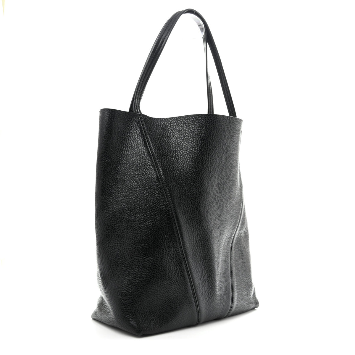 Grained Calfskin Large Spin Tote Black