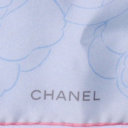Chanel Silk Watercolor Camellia Flower Scarf Coral Blue 3 of 5