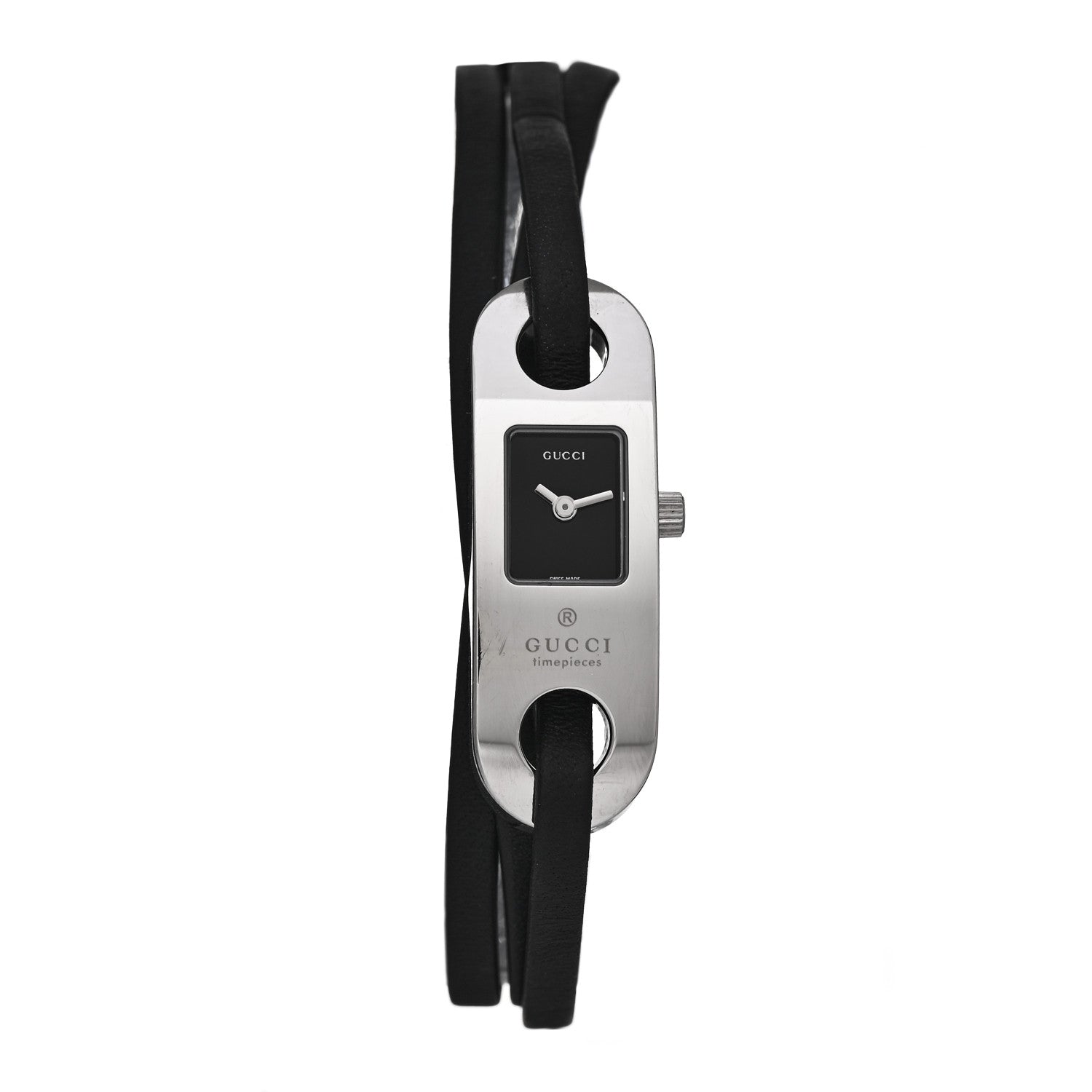 Gucci Stainless Steel Calfskin 14mm 6100L Wrap Quartz Watch Black 1 of 4
