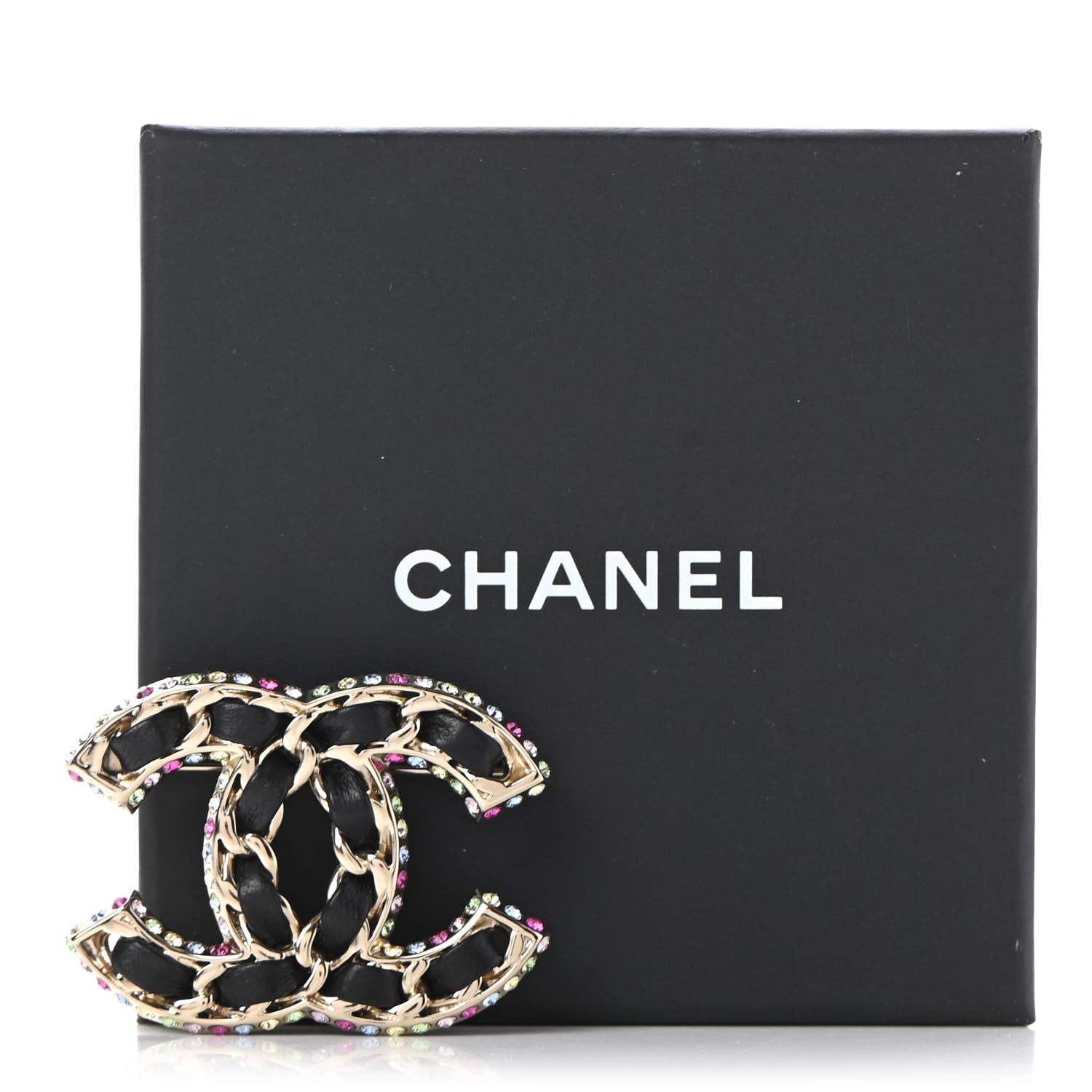 Chanel Lambskin Crystal CC Chain Brooch Black Gold Multicolor 6 of 6