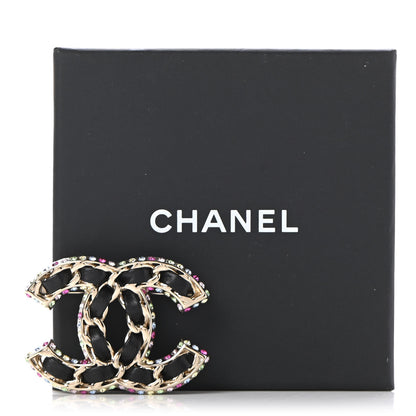 Chanel Lambskin Crystal CC Chain Brooch Black Gold Multicolor 6 of 6