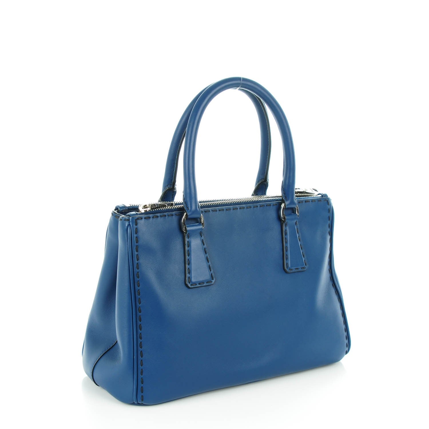 Prada City Calf Small Hand Stitched Galleria Double Zip Tote Bleuette 3 of 7