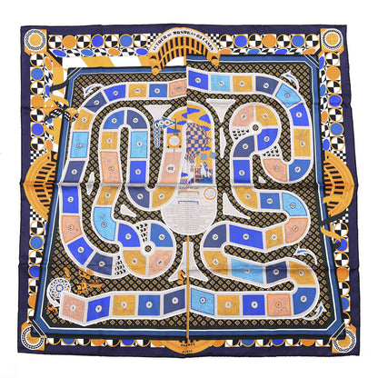 Hermes Silk Le Tour Du Monde En 63 Cases Scarf 90 Marine Orange Bleu 1 of 3