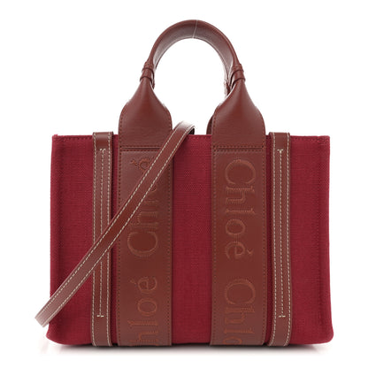 Chloe Cotton Calfskin Small Woody Ribbon Tote With Strap Dark Red 1 of 11