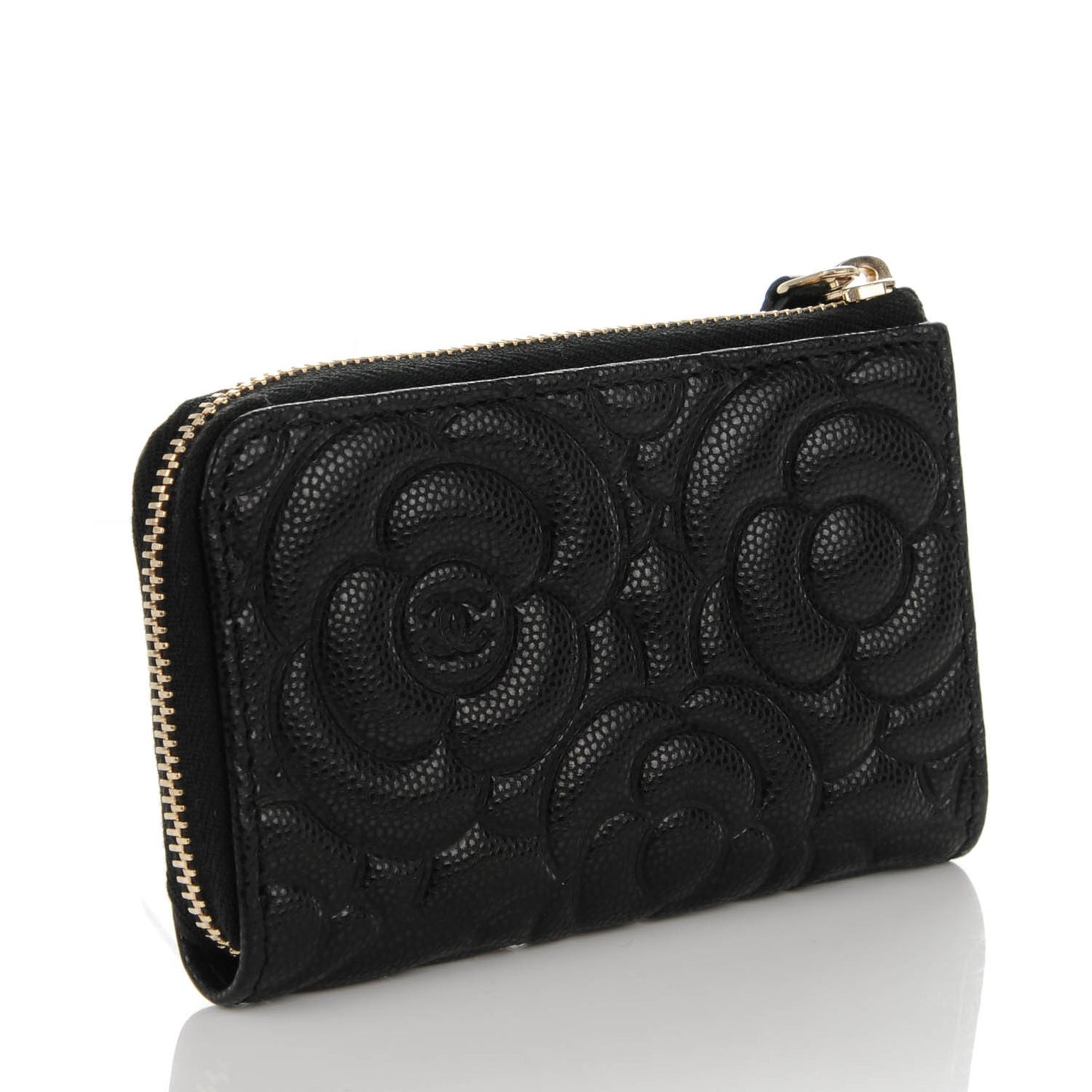Caviar Camellia Embossed Key Holder Case Black