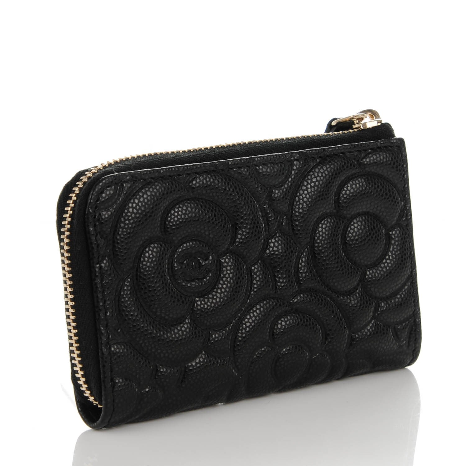 Chanel Caviar Camellia Embossed Key Holder Case Black 3 of 7