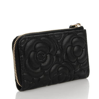 Chanel Caviar Camellia Embossed Key Holder Case Black 3 of 7