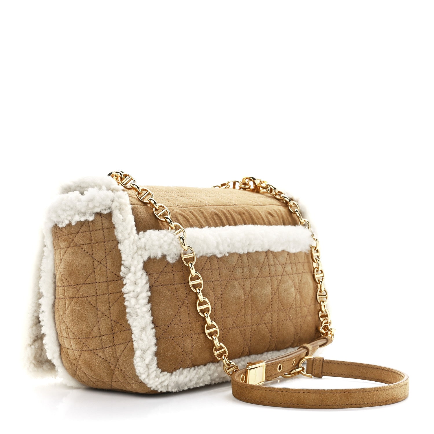 Christian Dior Shearling Cannage Large Caro Bag Camel 3 of 10