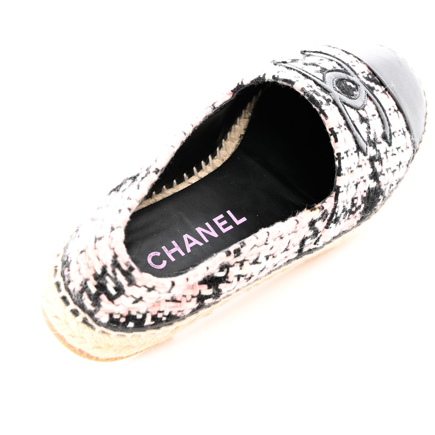 Tweed Lambskin CC Espadrilles 36 Pink Black