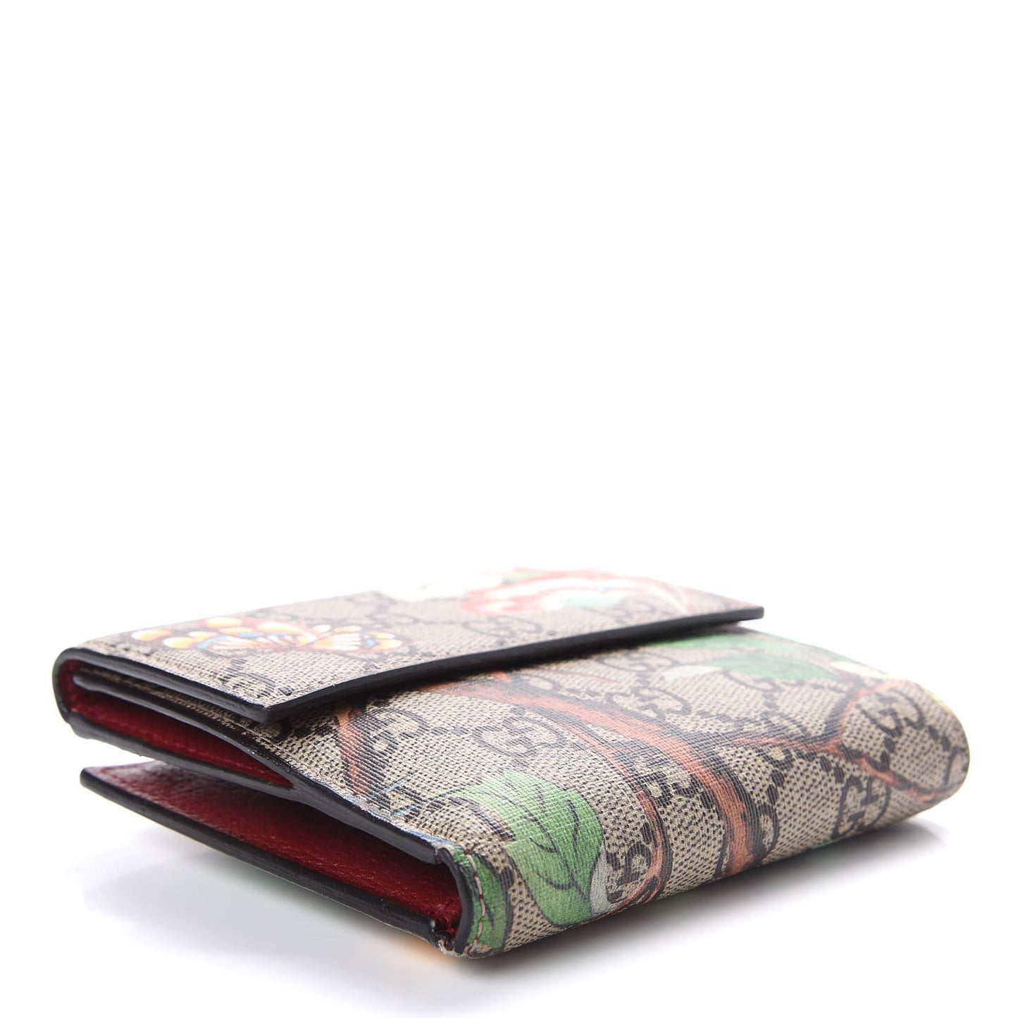 GG Supreme Monogram Tian French Flap Wallet Beige Multicolor Red