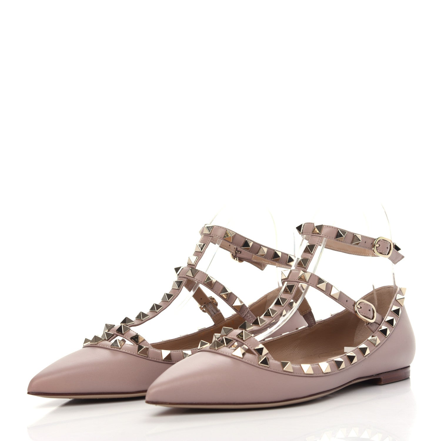 Valentino Garavani Nappa Rockstud Cage Ballerina Flats 37.5 Poudre 3 of 11