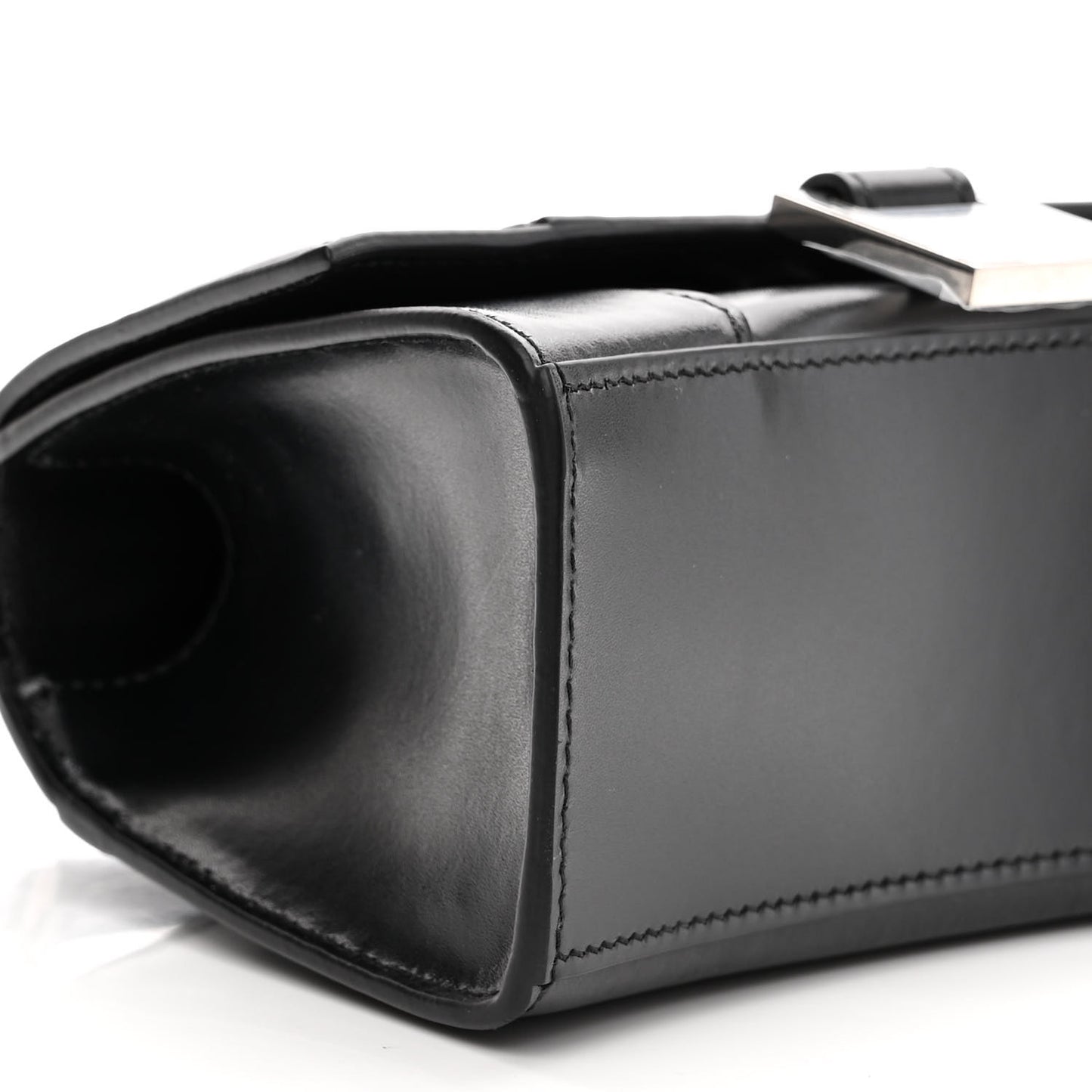 Shiny Box Calfskin Hourglass Top Handle Bag XS Black
