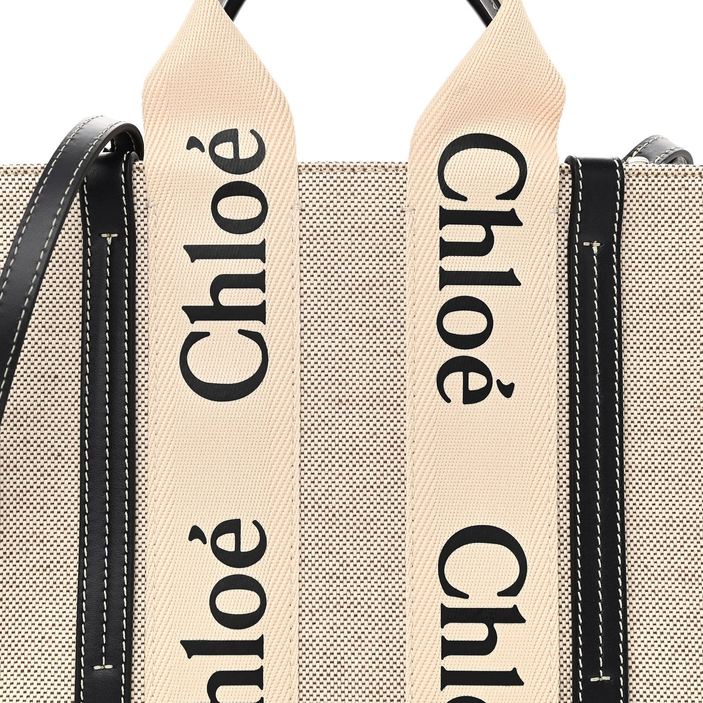 Cotton Calfskin Small Woody Ribbon Tote With Strap White Navy