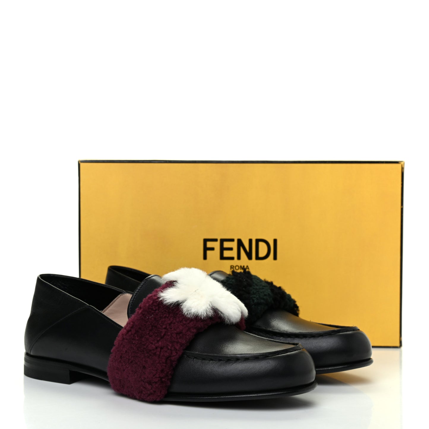 Vitello Shearling Mink Slip On Loafers 38 Black