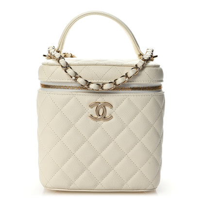 Chanel Caviar Quilted Small Top Handle Vanity Case With Chain White 1 of 10